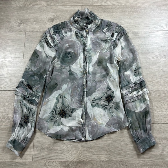 Diane Von Furstenberg DVF Pintura Silk Floral Print Button-Up Blouse Top - Picture 3 of 11